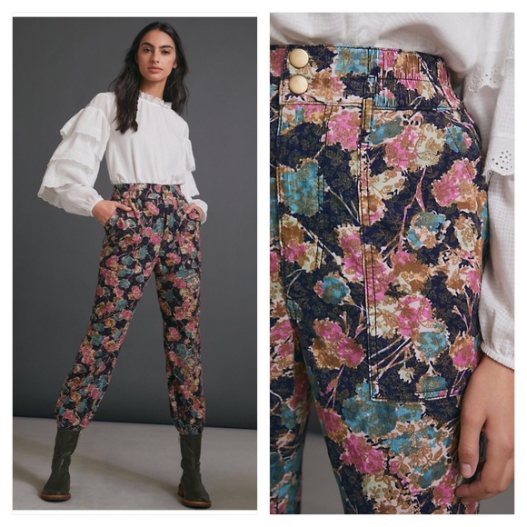 ANTHROPOLOGIE ANISA FLORAL CORDUROY JOGGERS - Picture 8 of 8